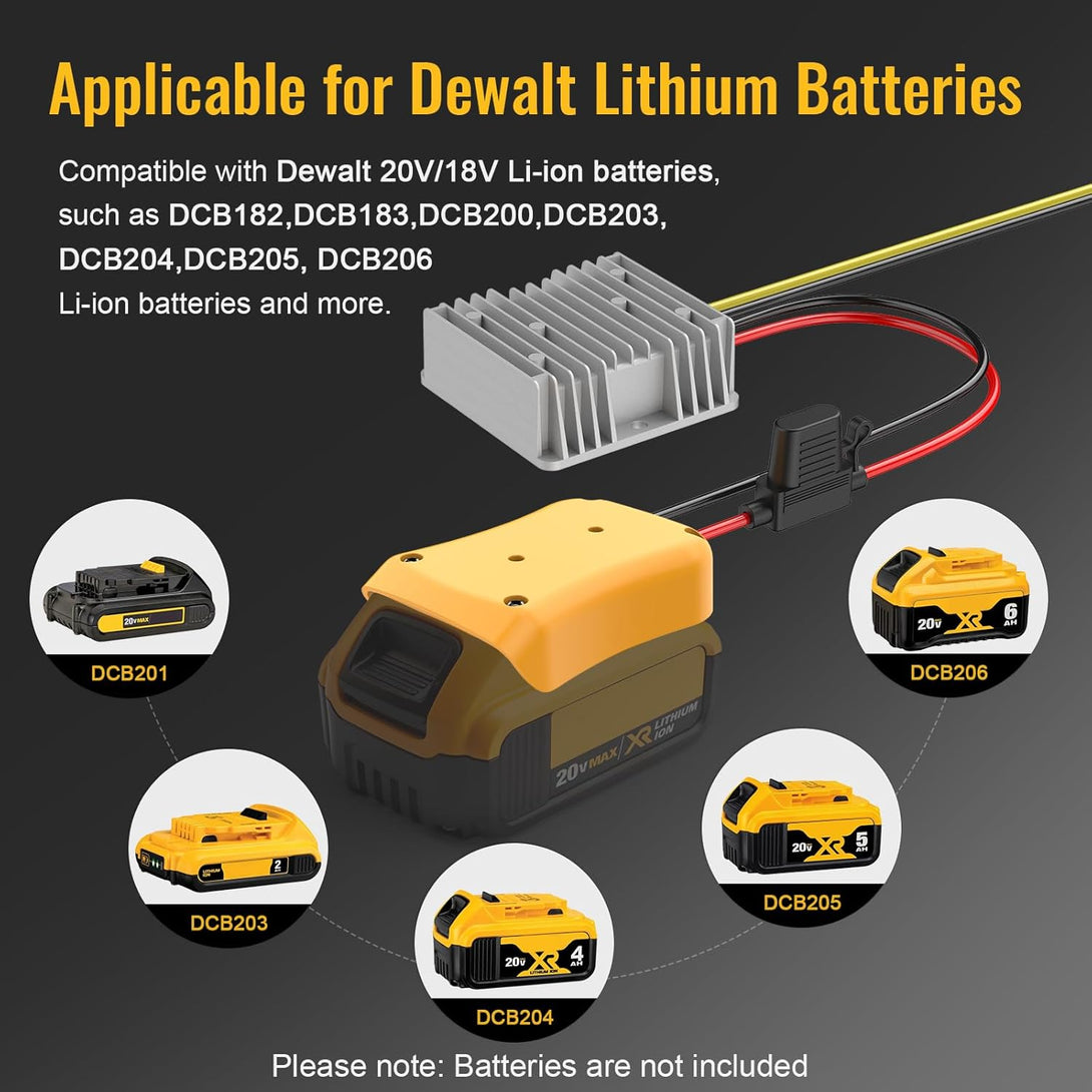 20V to 12V Step down Converter for Dewalt 20V Power Wheels Battery Adapter, DC 12V 20A 240W Buck Converter Regulator with 30A Fuse & Wire Terminal
