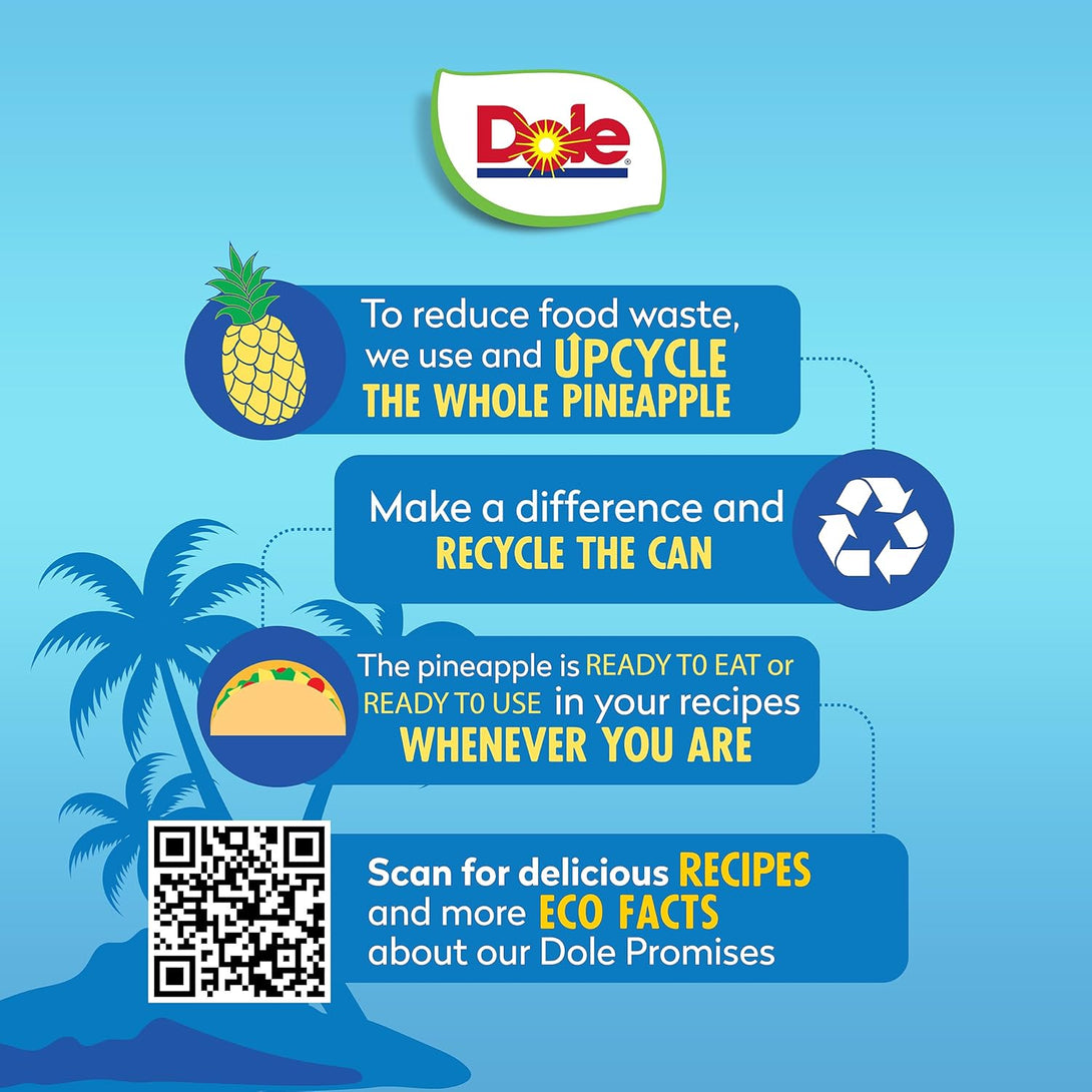 Dole Canned Fruit, Pineapple Chunks in 100% Pineapple Juice, Gluten Free, Pantry Staples, 8 Oz, 12 Count, Packaging May Vary