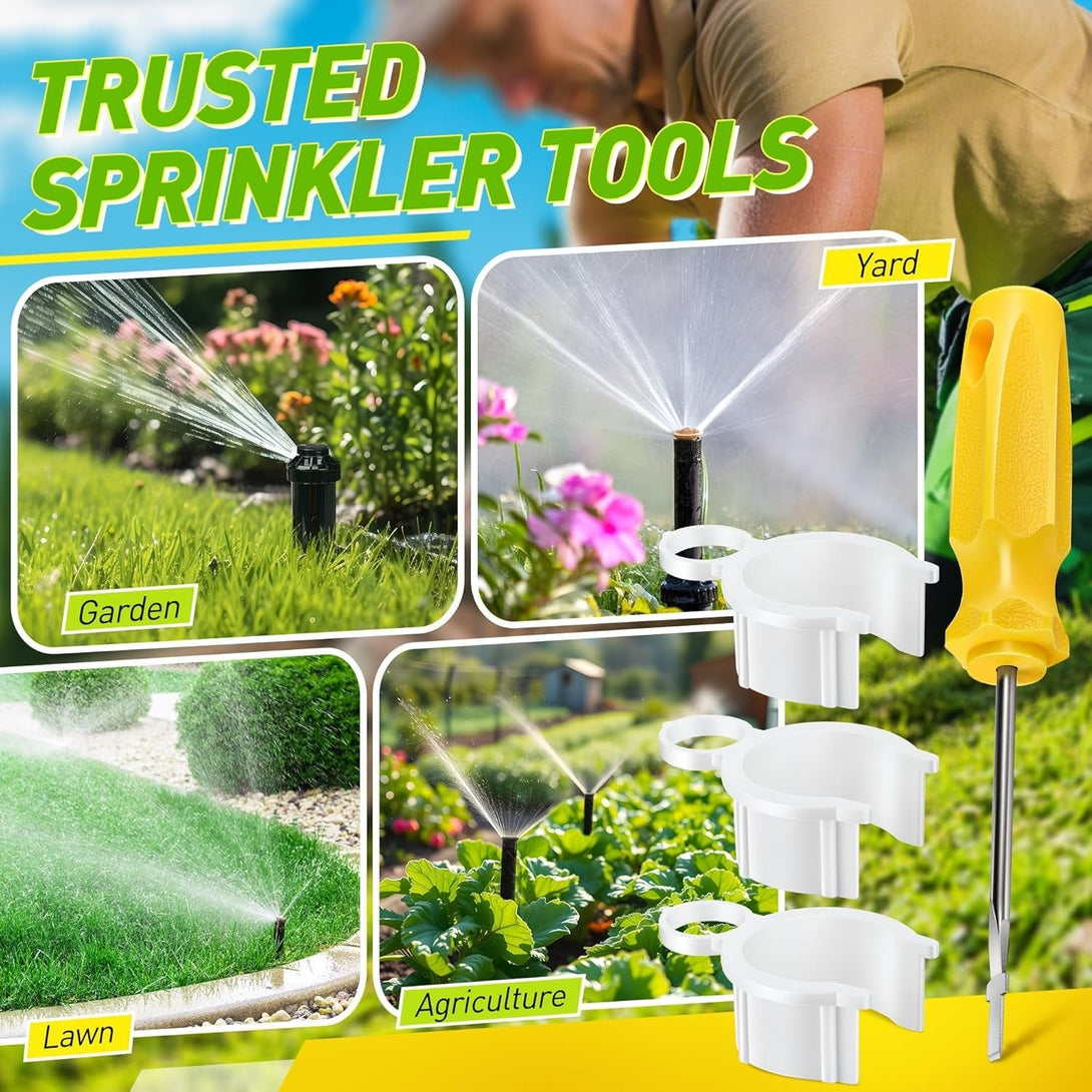 7 Pack Sprinkler Head Tool Kit, Rotor Hold up Tool Compatible with Hunter 123200Sp, Rain Bird Series 5000, Includes 2 Adjustment Screwdriver & 5 Nozzle Insertion Collar for Lawn Irrigation