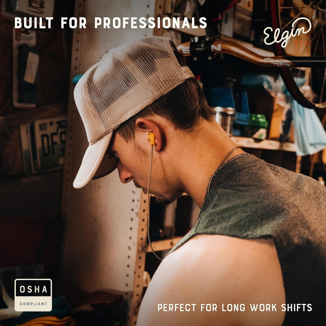 Elgin Ruckus Wireless Bluetooth Earplug Headphones, 25 Db NRR, Noise Canceling Mic, 12-Hour Battery, IP65 Sweatproof, Compliant with OSHA Hearing Safety Standards