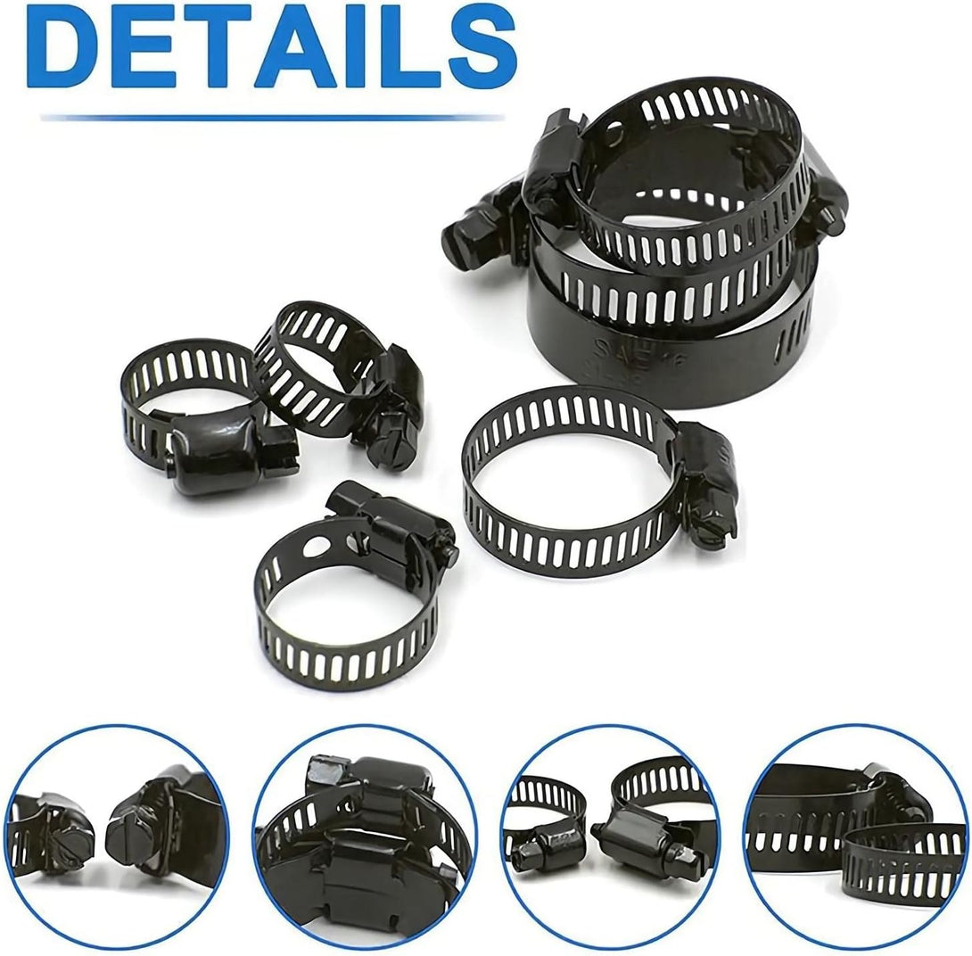 60Pcs Hose Clamp Stainless Steel Adjustable 6-38Mm Range Worm Gear Hose Clamps Assortment Kit for Plumbing, Automotive, Mechanical Applications (Black)