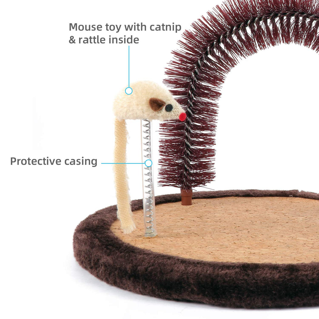 Happi N Pets Original Cat Arch Self Groomer Cat Massager, Cat Grooming Brush with Heavy Wooden Cat Scratching Pad & Catnip Toy, Cat Face Scratchers, Cat Scratchers for Indoor Cats, Cat Rubbing Post