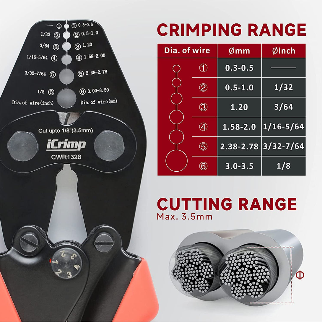 Icrimp Wire Rope Crimping Tool with Built-In Cutter for Cable Railing, Hand Swaging Tool for 1/32~1/8-Inch Aluminum Oval Sleeves,Double Barrel Ferrules