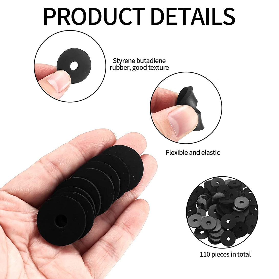 110 Pcs Rubber Flat Washer Kit, 1 OD X 1/4 ID X 1/8 Thickness Heavy Duty Abrasion Resistant Rubber, Black Fender Washers Grommets Spacers for Bolts Screws Washers