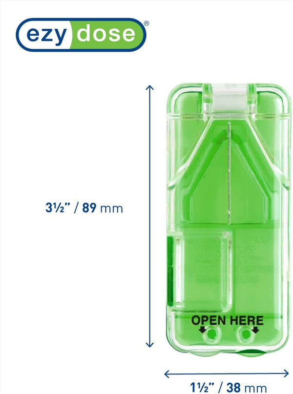 Ezy Dose Pill Cutter & Splitter, Built-in Pill Dispenser, Green | Easy-Cut Stainless Steel Blade for Tablets, Vitamins, Medication, Portable Pill