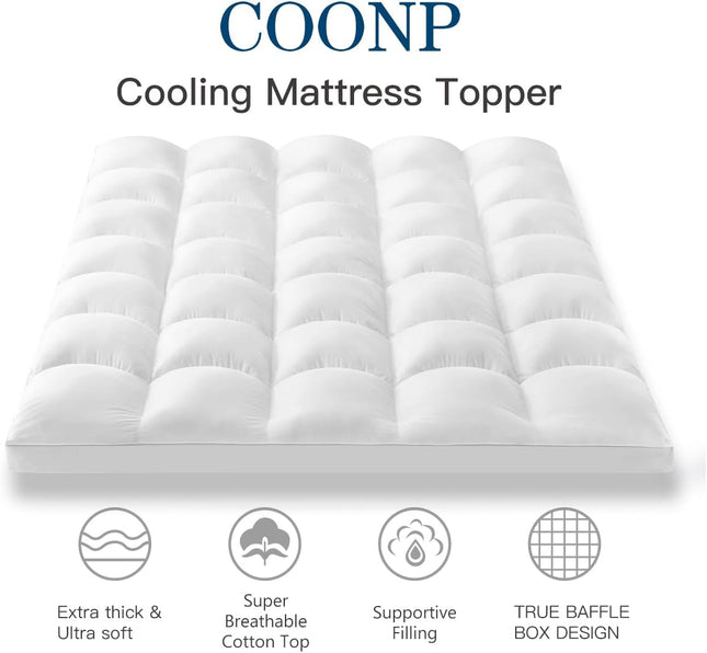 COONP King Mattress Topper, Extra Thick Pillowtop, Cooling Plush Mattress Pad Cover Cotton Top Bed Topper Protector with