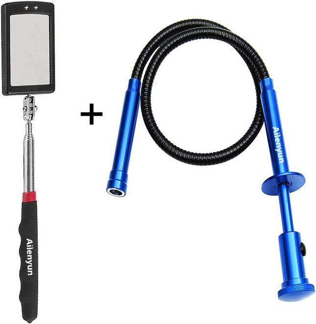 Telescoping Inspection Mirror with LED Lights?Flexible Claw Grabber Tool Magnetic 4 Claw Picker. Combination Tool Set. E