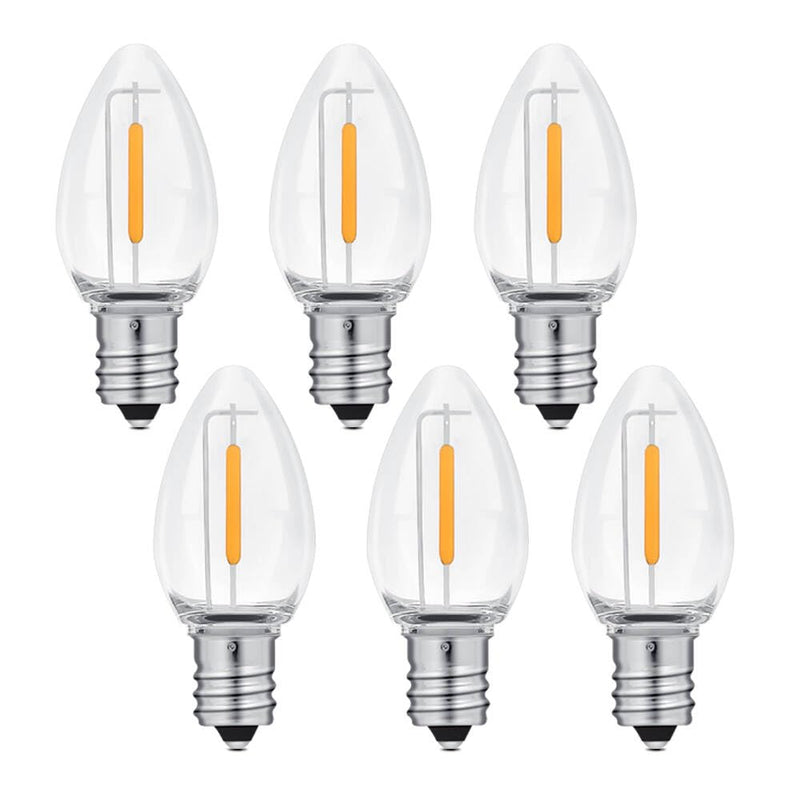 NETEHA 6 Pack C7 Clear Led Replacement Christmas Light Bulb, C7 E12 Base 120V Waterproof Led Bulbs for Christmas Outdoor String Lights, Halloween
