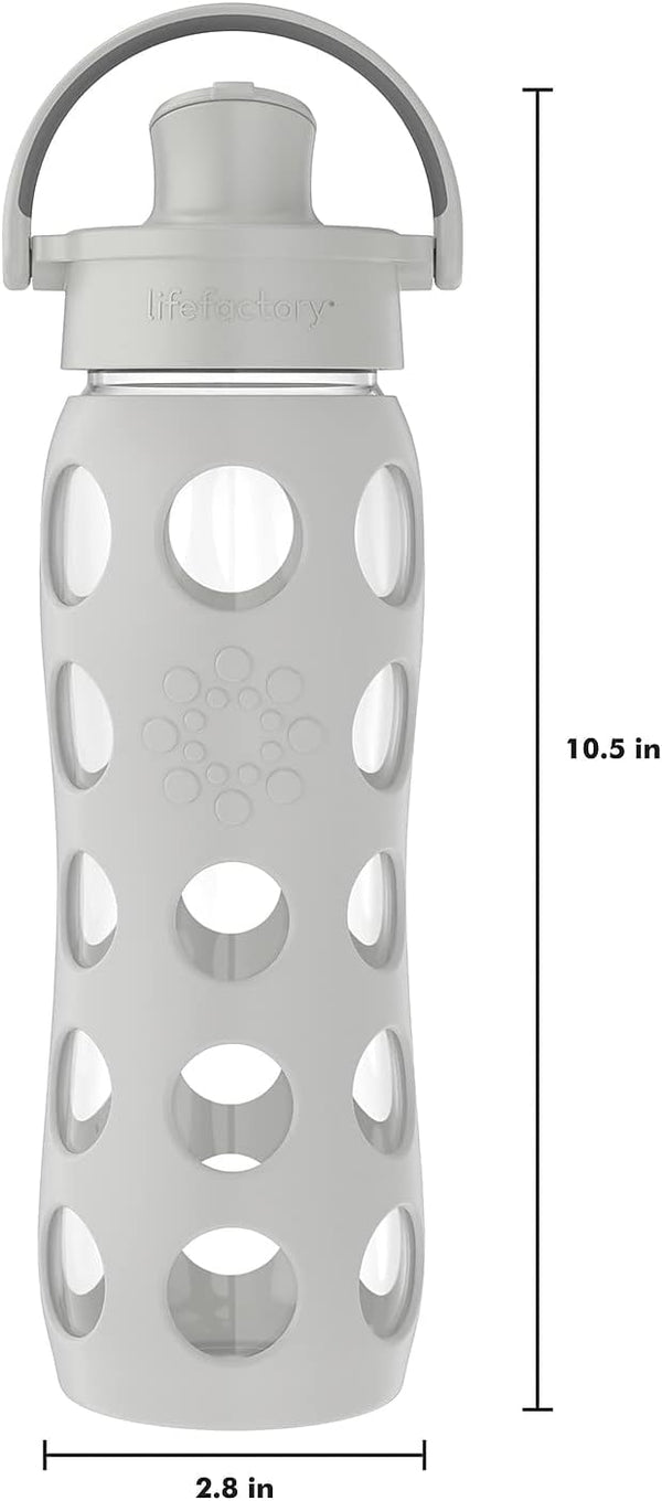 Lifefactory 22-Ounce Active Flip Cap Glass Water Bottle, 22Oz, Cool Grey