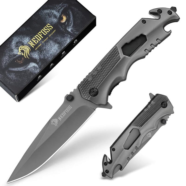 Nedfoss FA48 Pocket Knife for Men with Bottle Opener, Glass Breaker, Seatbelt Cu