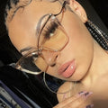 FEISEDY Women Oversized Square Blue Light Blocking Glasses Anti Eyestrain Cat Eye Fashion Eyewear B2956 Transparent Tea 55 Millimeters