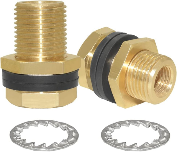 Joywayus Brass Full Thread Lengthened Bulkhead Fitting 1/4"NPT Female X 1/2" Male Bulk Head Pipe Fitting Bulkhead Tank Fitting Coupler (Pack of 2)