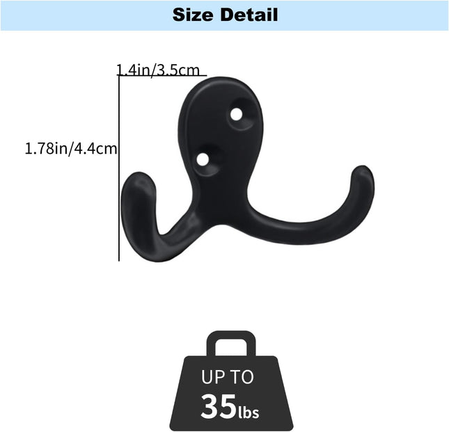 Kruodop 10 Pack Wall Hooks Wall Mounted Coat Hooks for Hanging Heavy Duty, Black Towel Hooks, Metal Double Coat Hanger w
