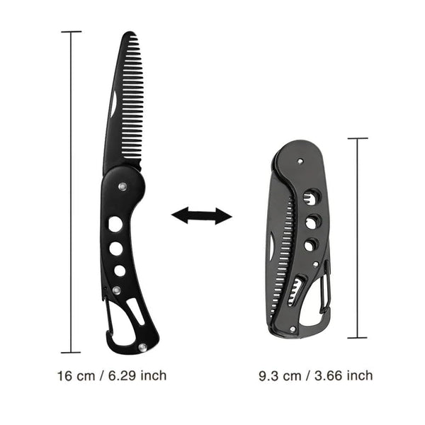Stainless Steel Folding Beard Comb, Portable Multifunction Anti Static Comb for Men Mustache Styling