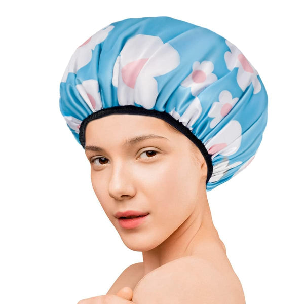 Aquior Shower Cap,Extra Large Triple Layer Bathing Cap with Dry Hair Function for Women Microfiber Terry Cloth Silky Satin 100% Waterproof