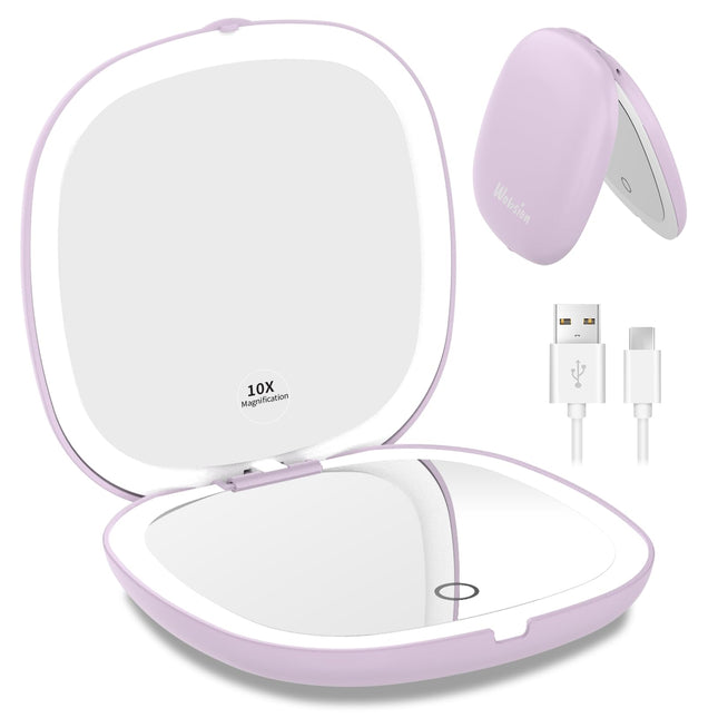Wobsion Travel Mirror with Light, Rechargeable 1X/10X Compact Magnifying Mirror,