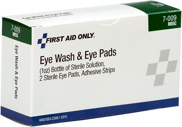 First Aid Only 5-Piece Eye Wash Kit with Oval Eye Pads, First Aid Adhesive Strips & Emergency Eye Rinse