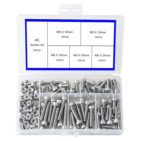 Newlng M5 304 Stainless Steel Bolts and Nuts, Hex Flat Head Cap Bolts Screws Nuts Hexagon Socket Head Screw,Heavy Duty Hex Bolts Nuts Assortment,