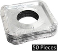 MOACOCK 50 Pack Aluminum Foil Square Stove Burner Covers Disposable Heavy Thick Quality Bib Liners Drip Pans Gas Range Top Protectors 8.5” 1