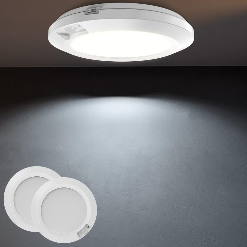 LED Motion Sensor Light Indoor, Battery Operated Ceiling Light | Wireless, Stick-on Under Cabinet Closet Light No Wiring, 210LM 6000K Daylight,
