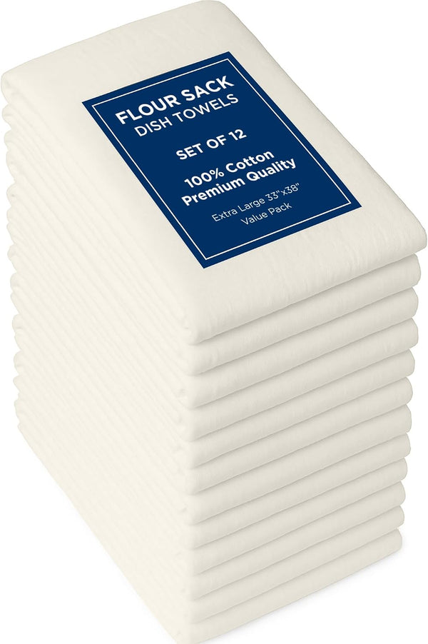ROYALE LINENS Flour Sack Dish Towels - Kitchen Towel - Super Absorbent Flour Sack -100% Ring Spun Cotton -Tea Towels - for Embroidery, Cloth