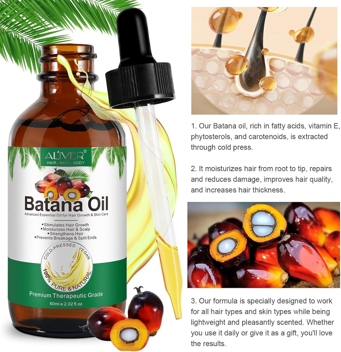 Batana Oil for Hair Growth, Pure Organic Natural and Cold Pressed Hair Oil for Hydrating & Repairing Dry, Damaged Hair Skin Care, Face, Body