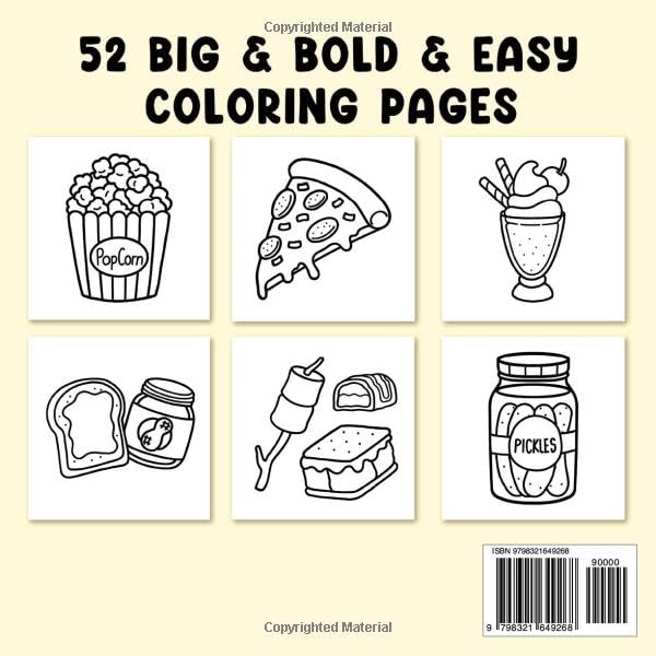 Food Drink & Sweets: Coloring Book for Adults and Kids, Bold and Easy, Simple and Big Designs for Relaxation Featuring a