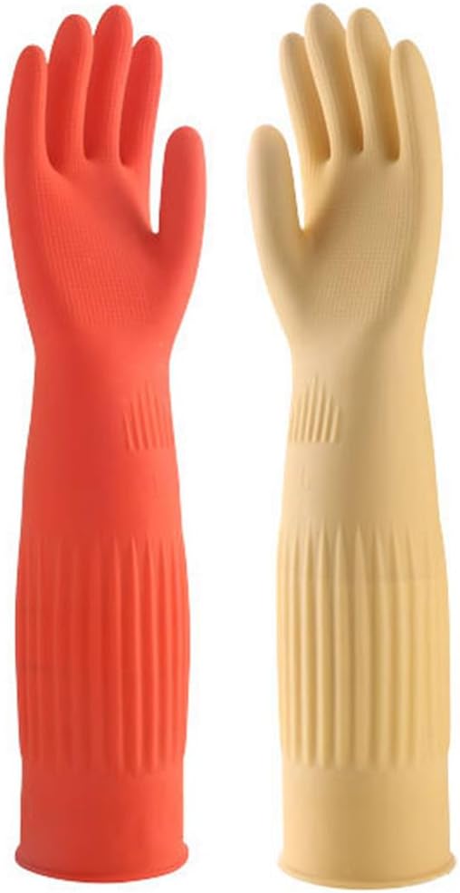 Household Dishwashing Cleaning Rubber Gloves 2 Pairs, Reusable Waterproof Kitchen Gloves Non-Slip Cleaning Gloves