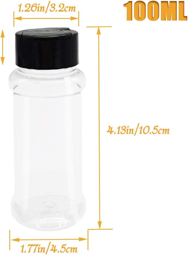 OJYUDD 16 Pack 3.4oz/100ml Plastic Spice Bottles Set,Empty Seasoning Containers with Black Cap,Clear Reusable Containers Jars for