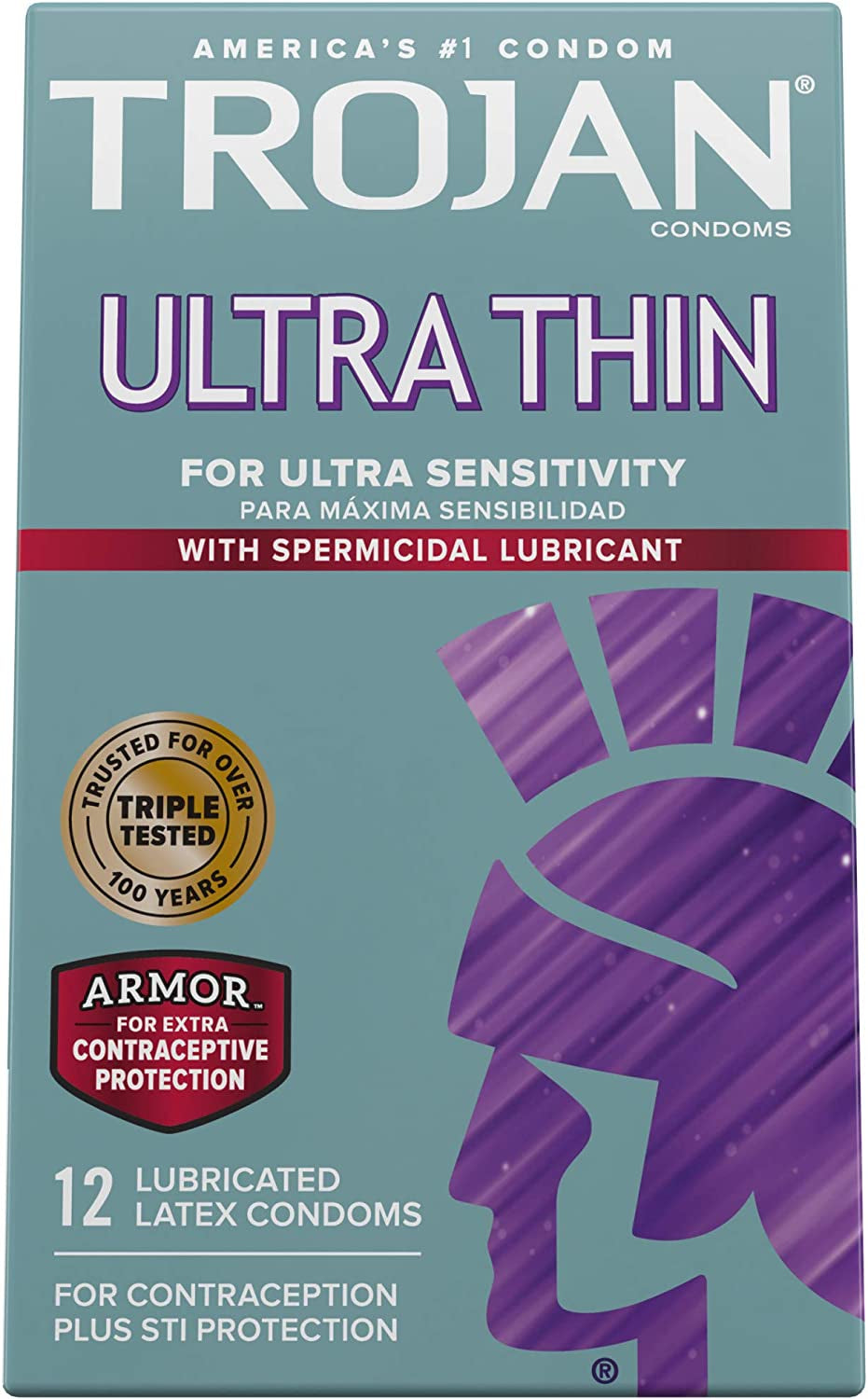 Trojan Condom Sensitivity Ultra Thin Spermicidal, 12 Count