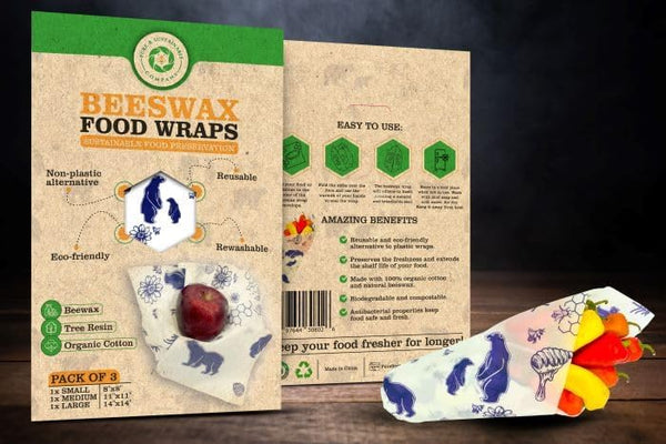 PURE & SUSTAINABLE COMPANY Beeswax Wraps - Food Storage -Pack of 3â€“ Sustainable â€“ Reusable - Certified Organic Cotton Size S,M,L