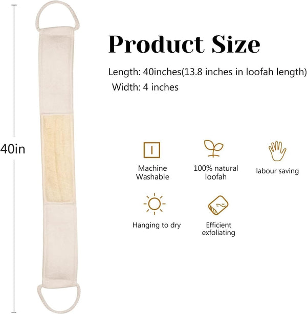 Inmorven Natural Loofah Exfoliating Back Scrubber for Shower Set (40 inch), Loofah for Men Women Sponge Pads & Body Sponge Scrubber, Deep Clean &