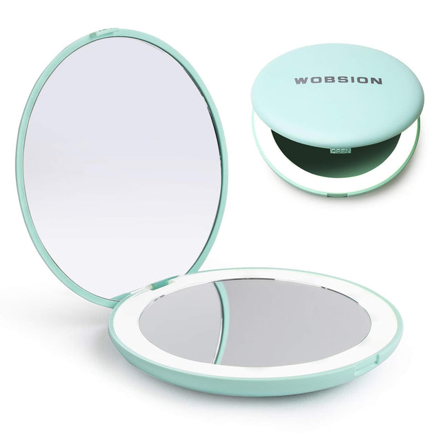 Wobsion LED Lighted Travel Makeup Mirror, 1X/10X Magnification, Compact, Portabl