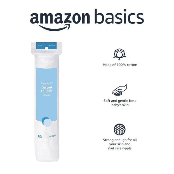 Amazon Basics Hypoallergenic 100% Cotton Rounds for Makeup Removal and Skincare, 600 Count, 6 Packs of 100 Count