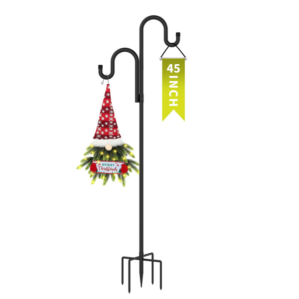 Double Shepherds Hooks for Outdoor, Bird Feeder Pole with 5 Prongs Base, Heavy Duty Garden Hook for Lantern, Wind Chime and Hummingbird Feeder, 45