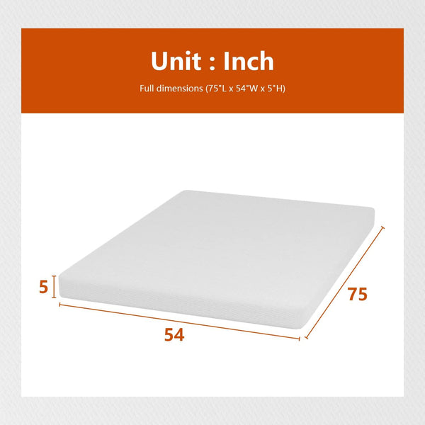 PayLessHere | 5 Inch Full Mattress | Medium Firm Base Foam Mattress | Removable Washable Zipper Cover | Breathable & Comfortable | White | Bed in