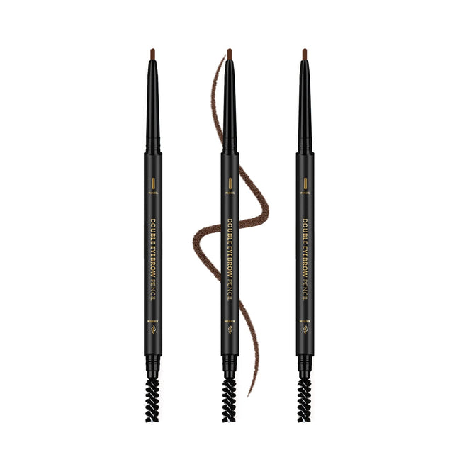 3 Pcs Waterproof Eyebrow Pencil Dark Brown, Premium Eye Brow Pencil Brn with Spoolie Brush, Longwearing for Perfect Brow