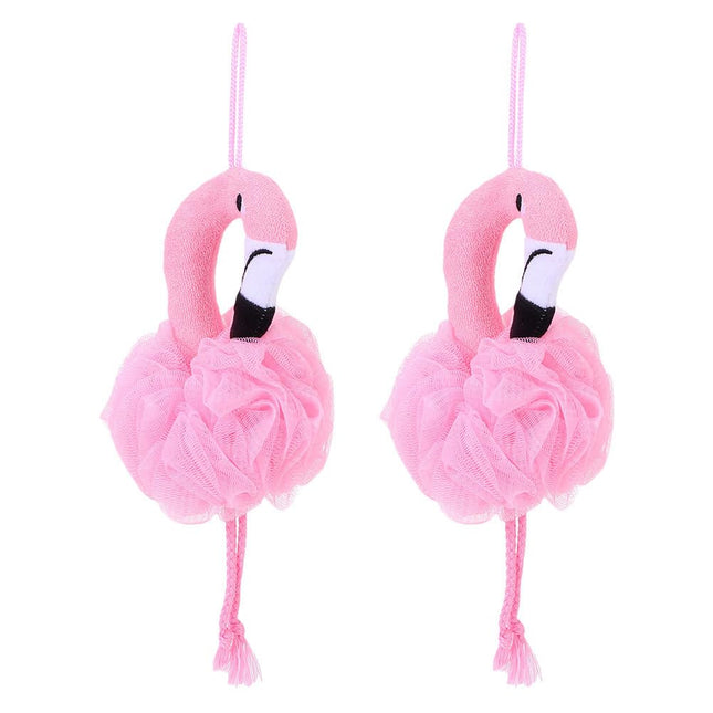 Mesh Bath Ball Sponges, 2Pcs Flamingo Bath Loofah Sponge Body Shower Scrubber Ex