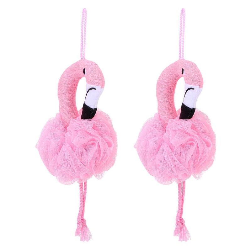 Mesh Bath Ball Sponges, 2Pcs Flamingo Bath Loofah Sponge Body Shower Scrubber Exfoliating Mesh Pouf Shower Ball Bath Sponges Loofah Towels for