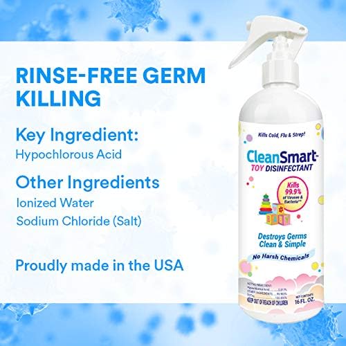 CleanSmart Toy Disinfectant Spray Kills 99.9% of Viruses and Bacteria, Rinse Free, 16 oz Bottle, (Pack of 2) 16 Fl Oz (Pack of 2)