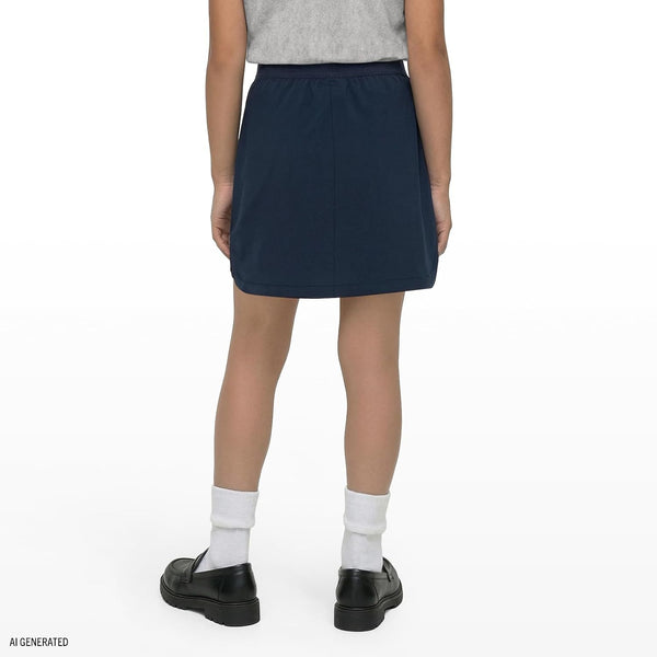 Izod Girls' School Uniform Pull-on Scooter Skirt with Undershorts, Knit Waistband & Functional Pockets, Wrinkle Resistant 10 Navy