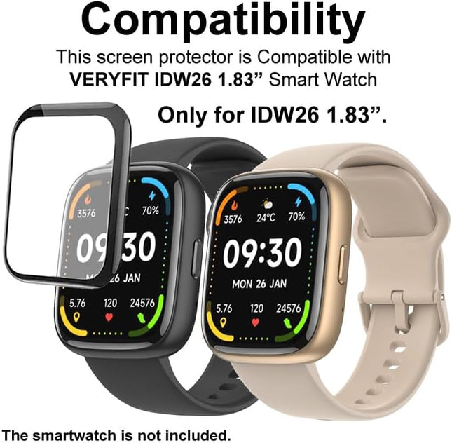 3D Smart Watch Screen Protectors Compatible with Jeejtek OYV TGW101 1.83â, and Faweio IDW26 1.83â, 3 Piece, Full Cov