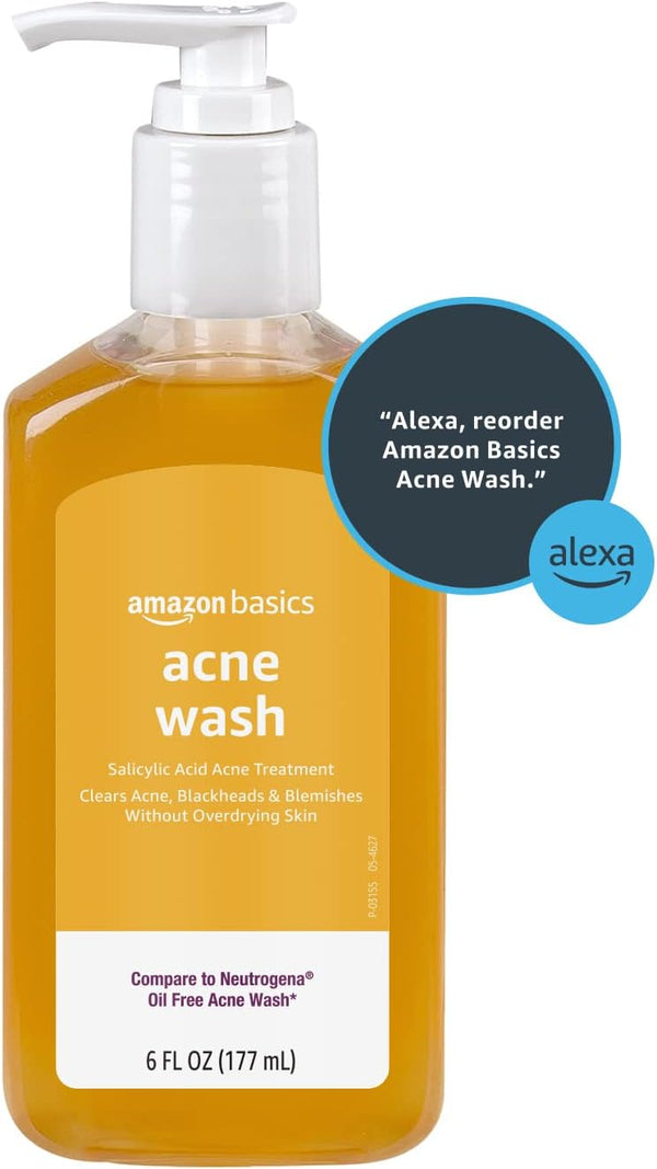 Amazon Basics Salicylic Acid Acne Wash, Unscented, 6 Fl Oz (Pack of 1)