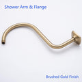 13 Inch High Rise S Shape Shower Extension Arm with Flange,Brushed Gold Shower Head Extender Arm Wall Mounted,Standard 1/2" Connection-Bathroom