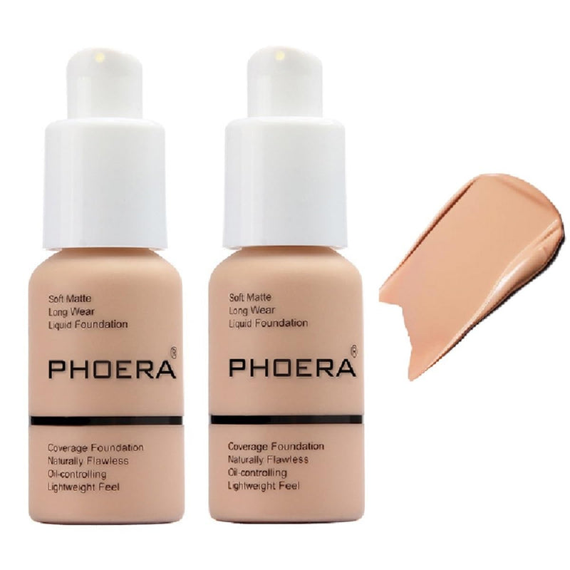 2 Pack PHOERA Foundation Liquid Concealer Makeup(103 Warm Peach) | Soft Matte Oil Control Long Lasting Waterproof Flawless 24HR,Full Coverage for