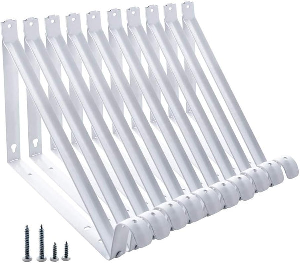 Heavy Duty Closet Shelf Rod Brackets 11x9.5in, Wall Mounted 250lbs Capacity | 10 Pack Steel Shelf Brackets with Rod Support for Hanging Clothes,