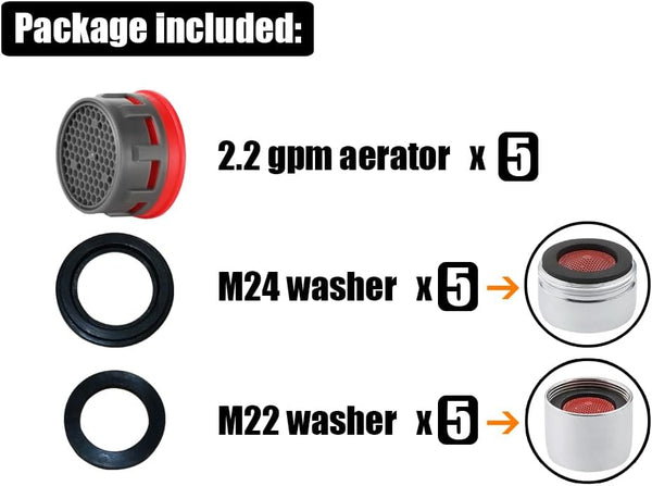 JQK Faucet Aerator, 2.2 GPM Flow Retrictor Insert Aerators Replacement Parts Only Work for Bathroom Sink Faucets 5 Pack, Standard Size, FAN22-P5 1