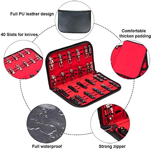 HERSENT Pocket Knife Storage Case,Folding Knife Pouch Carrier Holder,40 Slots Small Knife Carrying Cases,Versatile Knife Collection for