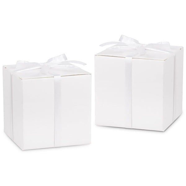 Hooqict 100 Pack Party Favor Boxes White Gift Boxes 2x2x2 inches Small Cardboard Gift Boxes with Lids and Ribbons Candy Treat Boxes for Gift