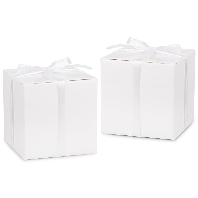 Hooqict 100 Pack Party Favor Boxes White Gift Boxes 2x2x2 inches Small Cardboard Gift Boxes with Lids and Ribbons Candy Treat Boxes for Gift